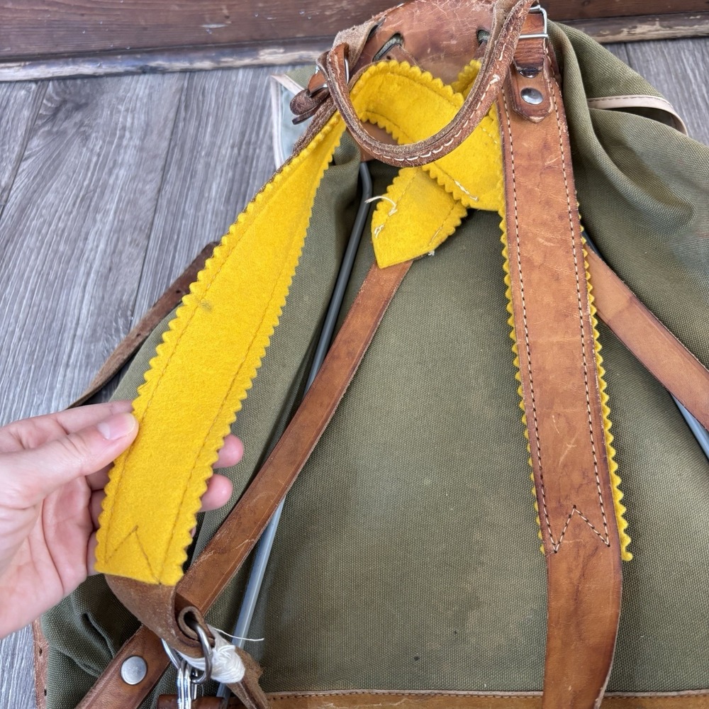 Vintage Rare Army Military Metal Framed Canvas Leather Backpack Ruck Sack - Picture 15 of 16